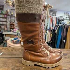 Size 41 Rieker Mid Calf Tan Laceup Boots